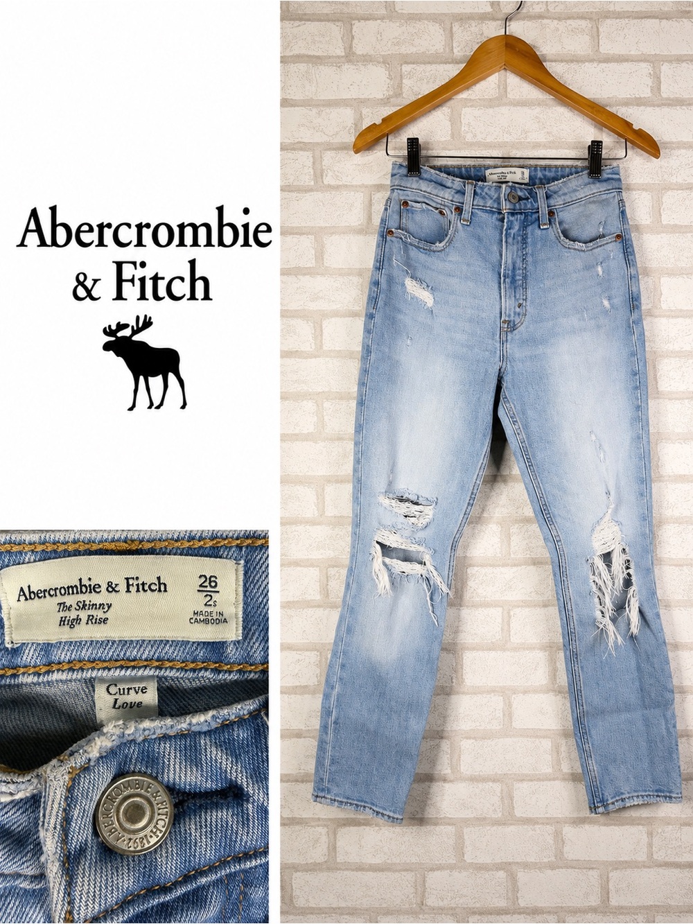 Abercrombie & Fitch Light Blue Distressed High-Rise Skinny Jeans
